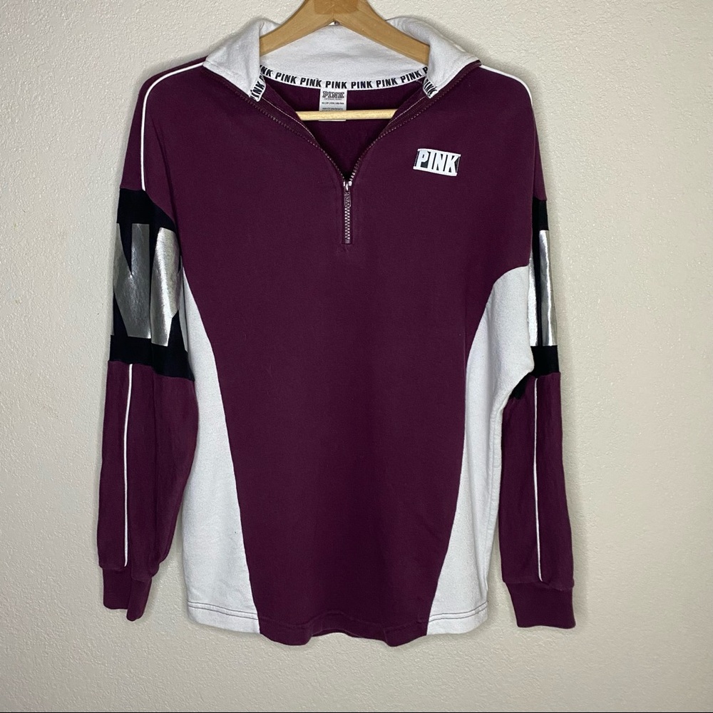 PINK Victoria’s Secret purple black white quarter zip over sized pullover
